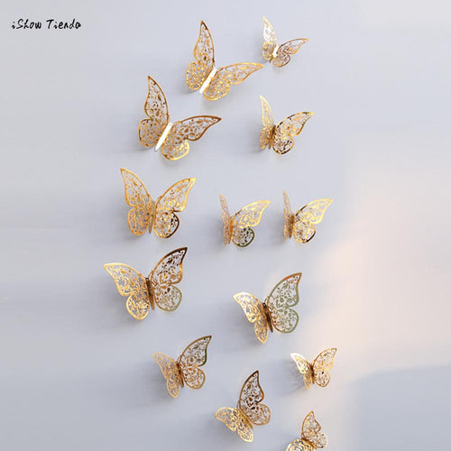 12 Pcs 3D Hollow Wall Stickers Butterfly Fridge  for Home Decoration
