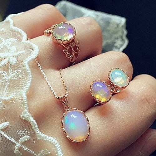 Opal Jewelry Sets For Woman Pendant Necklaces Choker Water