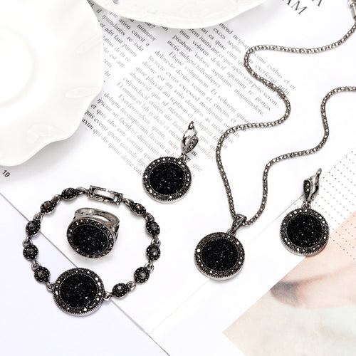 1 Set Vintage Rhinestone Necklace Earrings Bracelet Ring