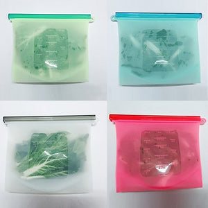 4PCS 1000ml Kitchen Food Sealing Storage Bag Reusable Refrigerator Fresh Bags Silicone Fruit Meat Ziplock Kitchen Organizer