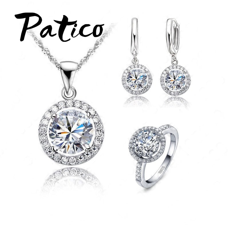 PATICO Luxury Women Wedding Necklace Earrings Ring Bridal Jewelry
